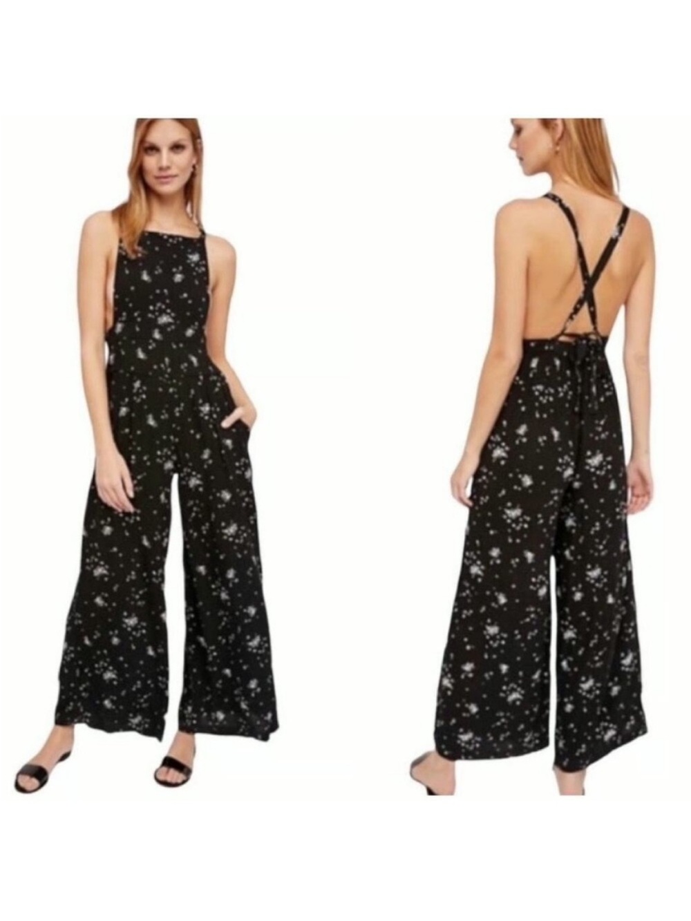 Free People Sweet in the Streets Floral Convertible Jumpsuit Black Medium
